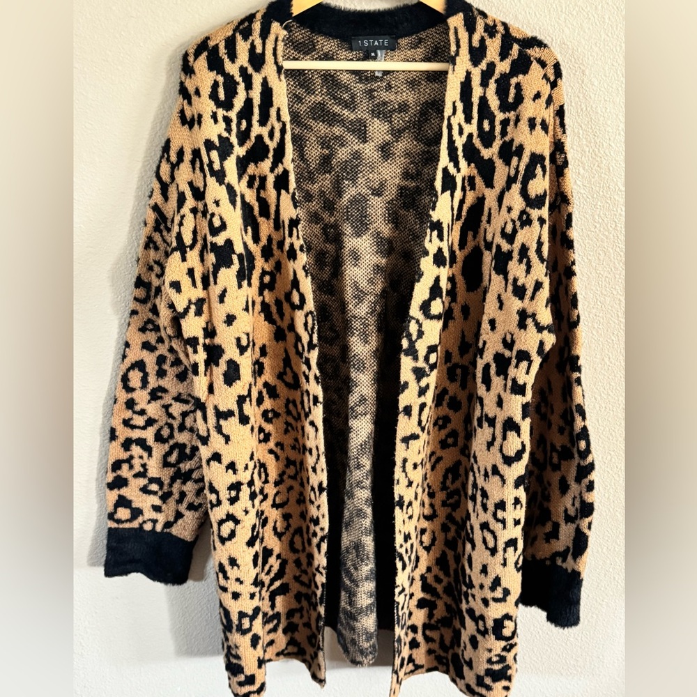 1. State Black and Tan Animal Print Cardigan